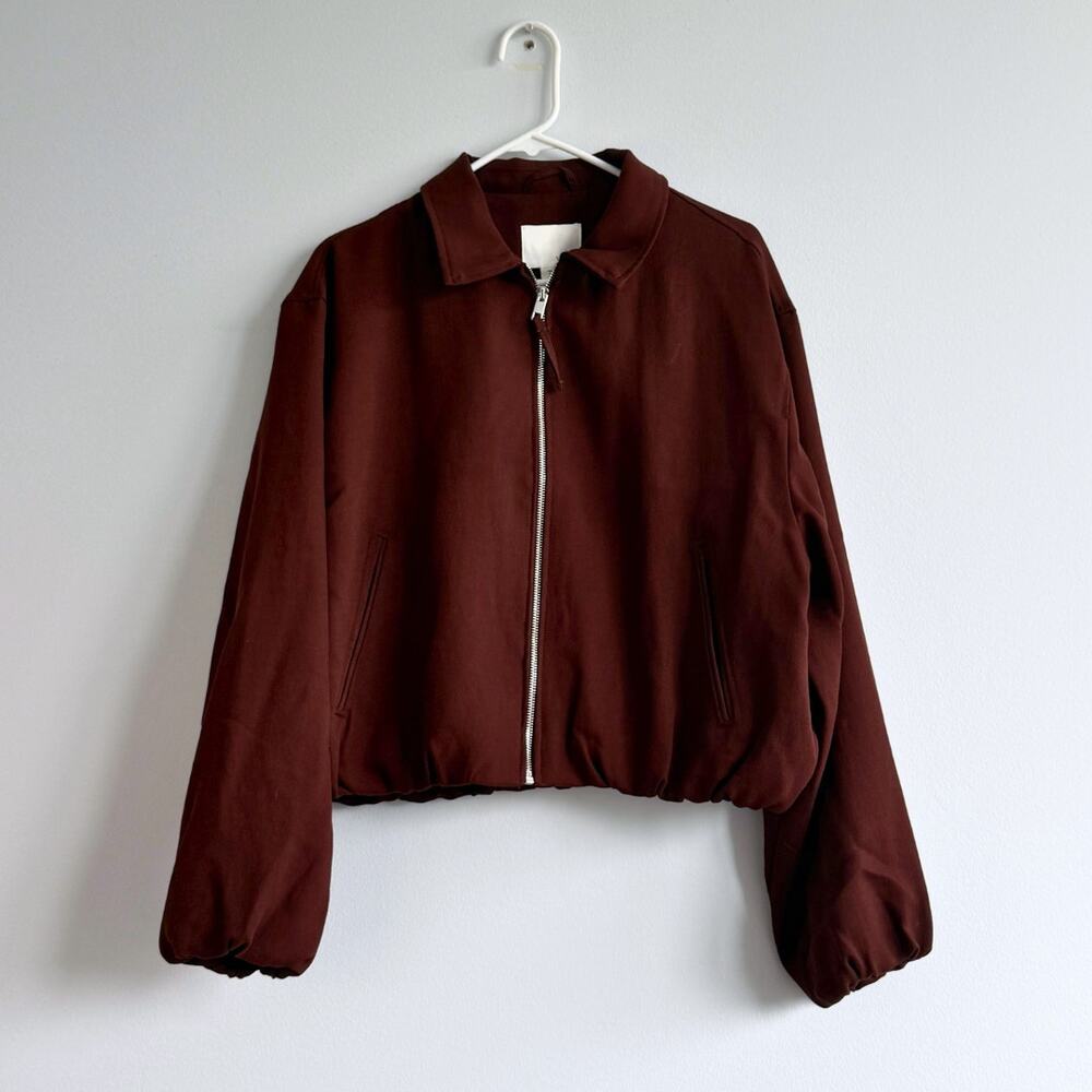H&M Dark Brown Napped Bomber Jacket Sz L